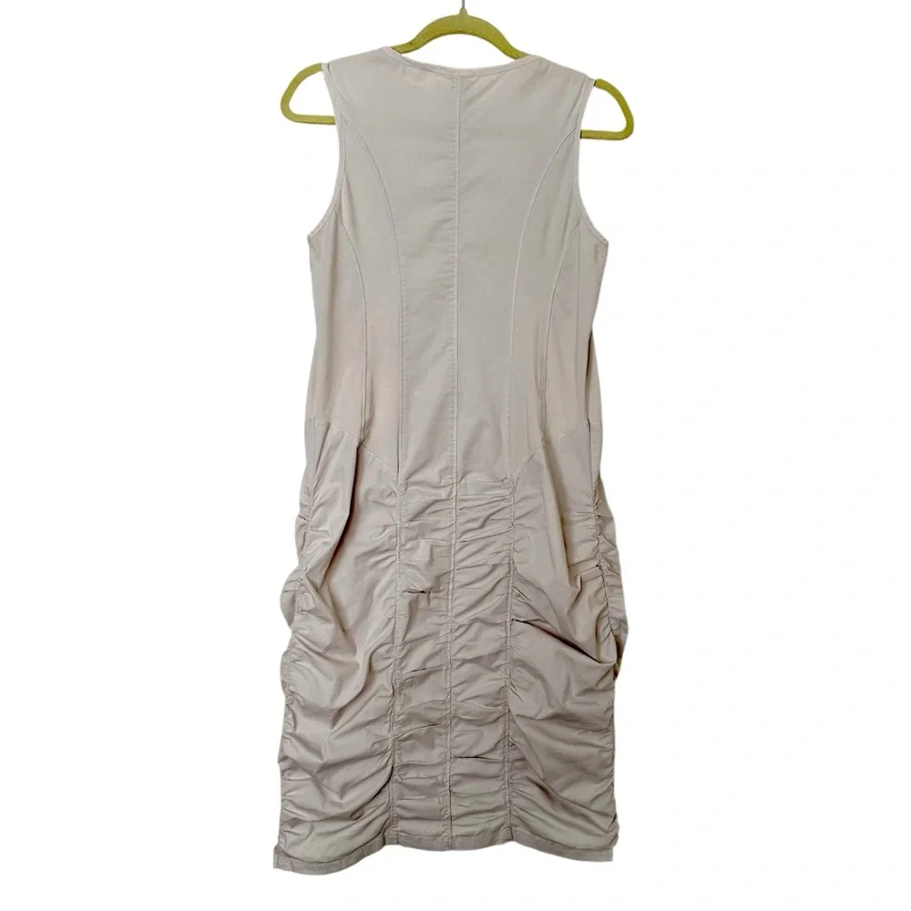 XCVI Ruched Neutral‎ Khaki Sleeveless Dress Cotton Stretch Size L